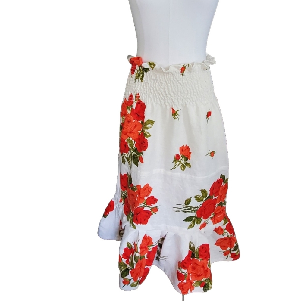 100% linen floral rose skirt